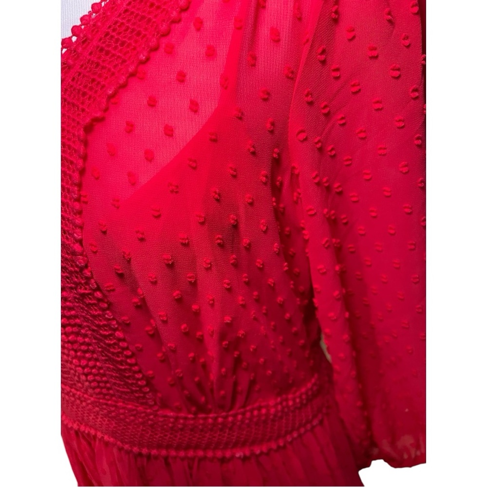 Anthropologie Red Pleated Tiered Sundress with Bishop Sleeves - Picture 8 of 10